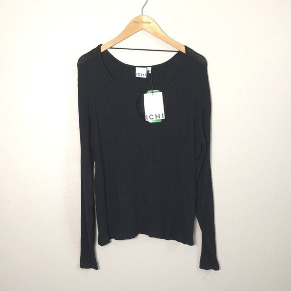 ICHI Women's Large Black Keyhole Soft Ribbed IHMAFA LS8 Long‎ Sleeve Sweater NEW